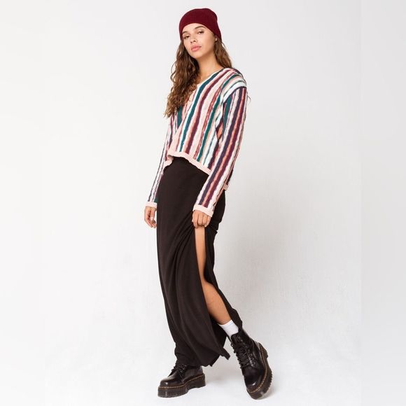 Roxy Tilly’s Exclusive Pink Teal White Red Vertical Striped Hooded Knit Sweater - Picture 4 of 16